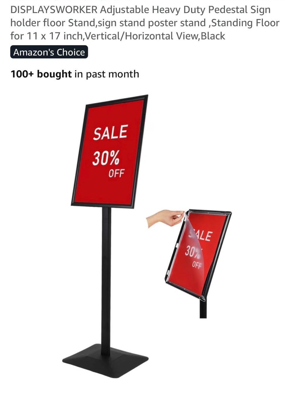 Black Adjustable Pedestal Sign Holder with Red Display